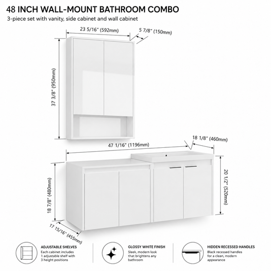 Cube 48" Floating Vanity with Wall Cabinet (RTA)