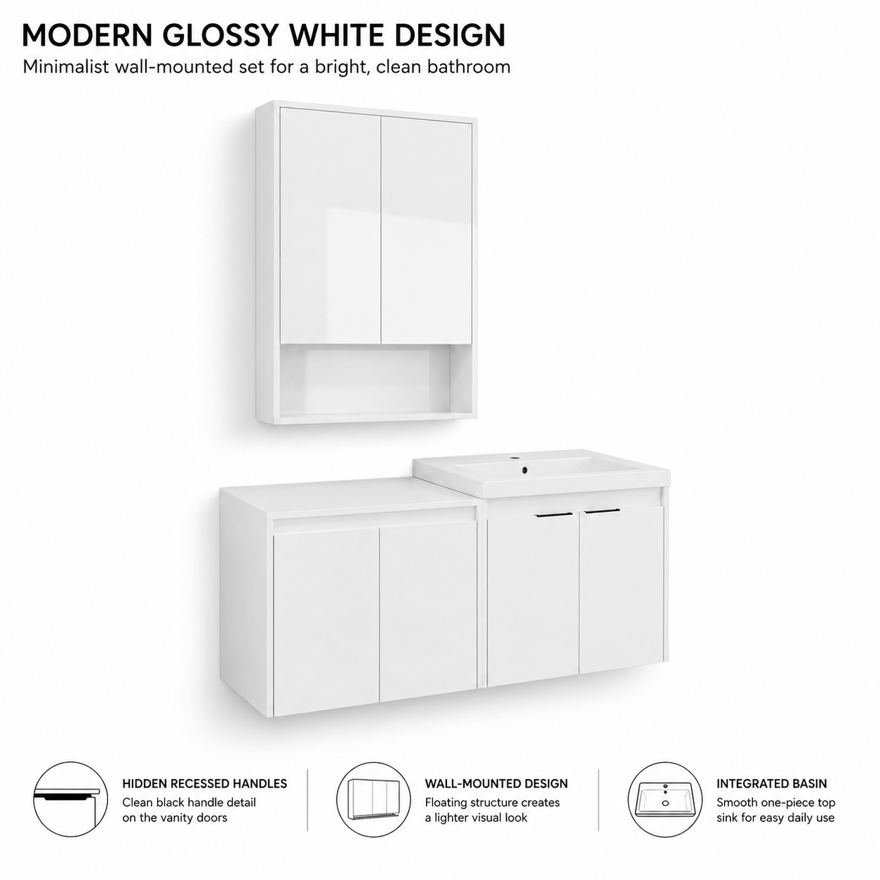 Cube 48" Floating Vanity with Wall Cabinet (RTA)