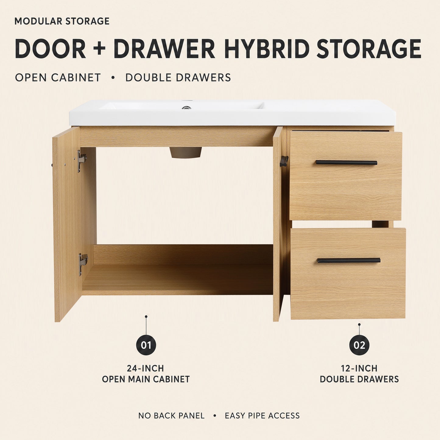 Module 36" Wall-Hung Vanity with Doors & Drawers (RTA)