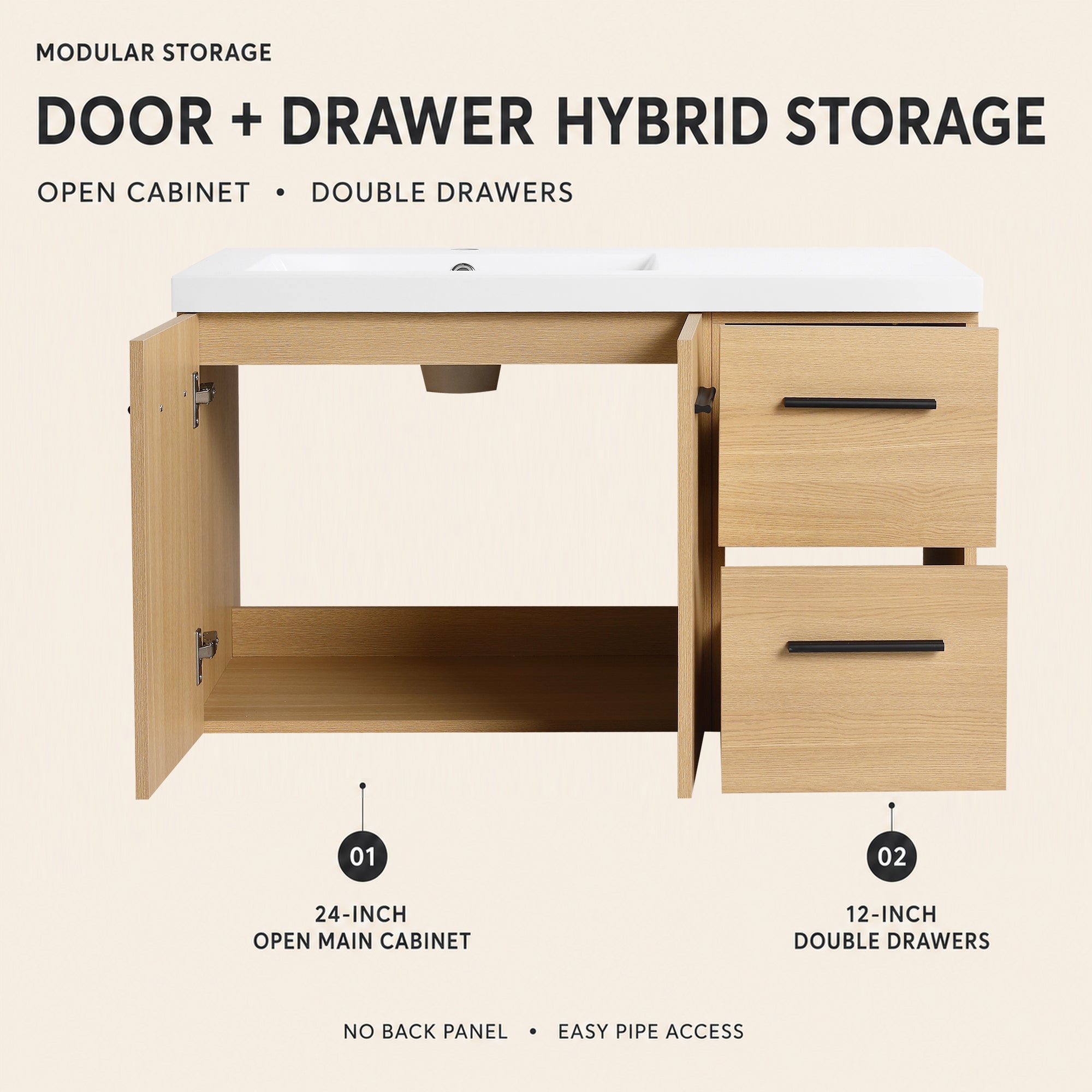 Module 36" Wall-Hung Vanity with Doors & Drawers (RTA)
