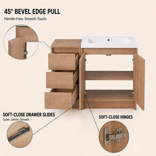 Cube 36" Freestanding Vanity with Resin Sink and Drawer Side Cabinet (RTA)