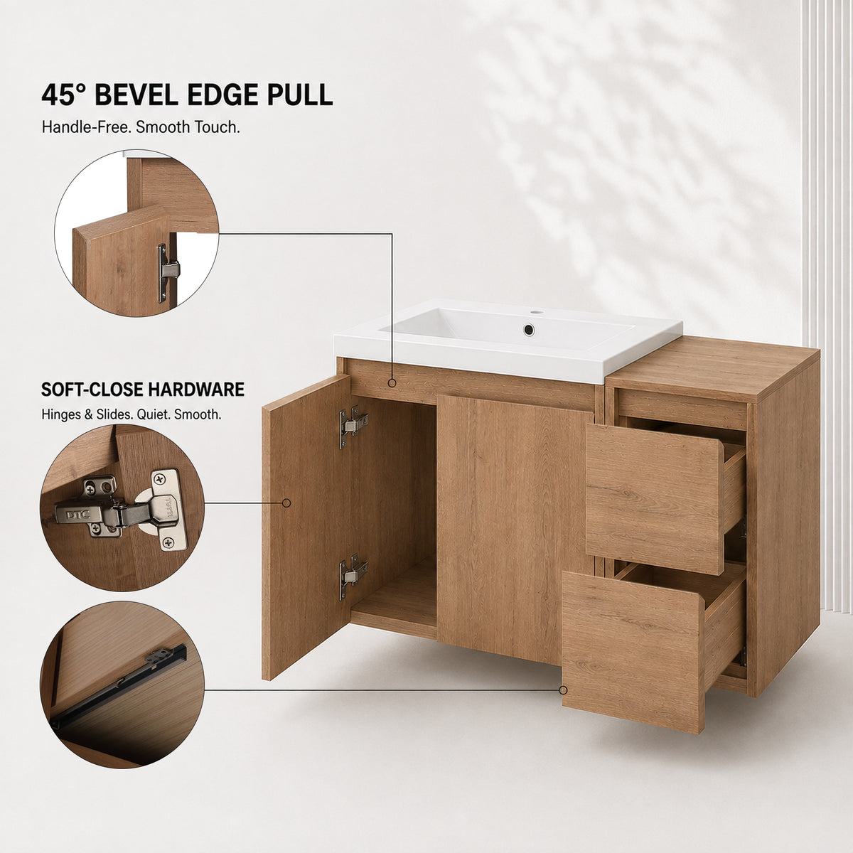Cube 36" Floating Vanity with Resin Sink and Drawer Side Cabinet (RTA)