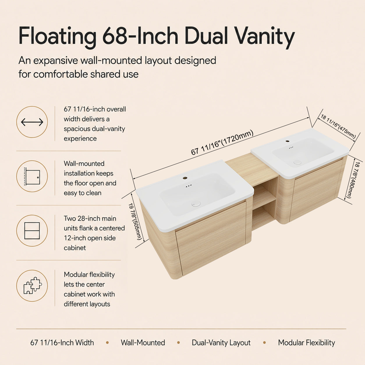 Curvo 24"/28"/36"/40"/60"/68" Floating Vanity (RTA)