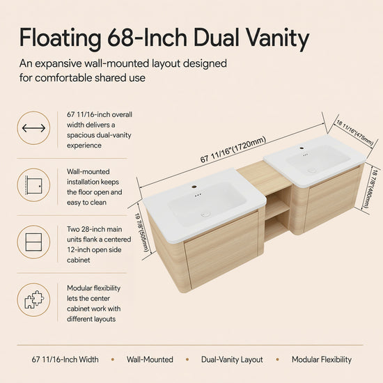 Curvo 24"/28"/36"/40"/60"/68" Floating Vanity (RTA)