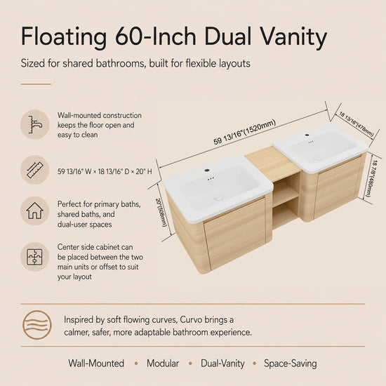 Curvo 24"/28"/36"/40"/60"/68" Floating Vanity (RTA)