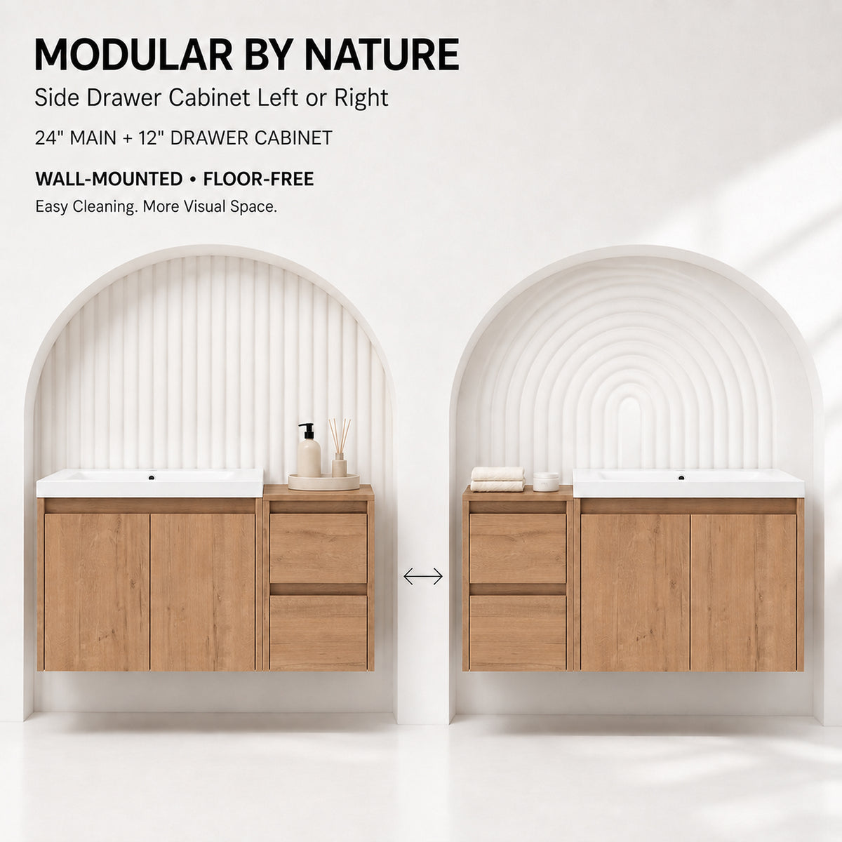 Cube 36" Floating Vanity with Resin Sink and Drawer Side Cabinet (RTA)