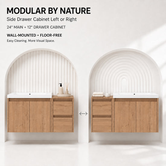 Cube 36" Floating Vanity with Resin Sink and Drawer Side Cabinet (RTA)