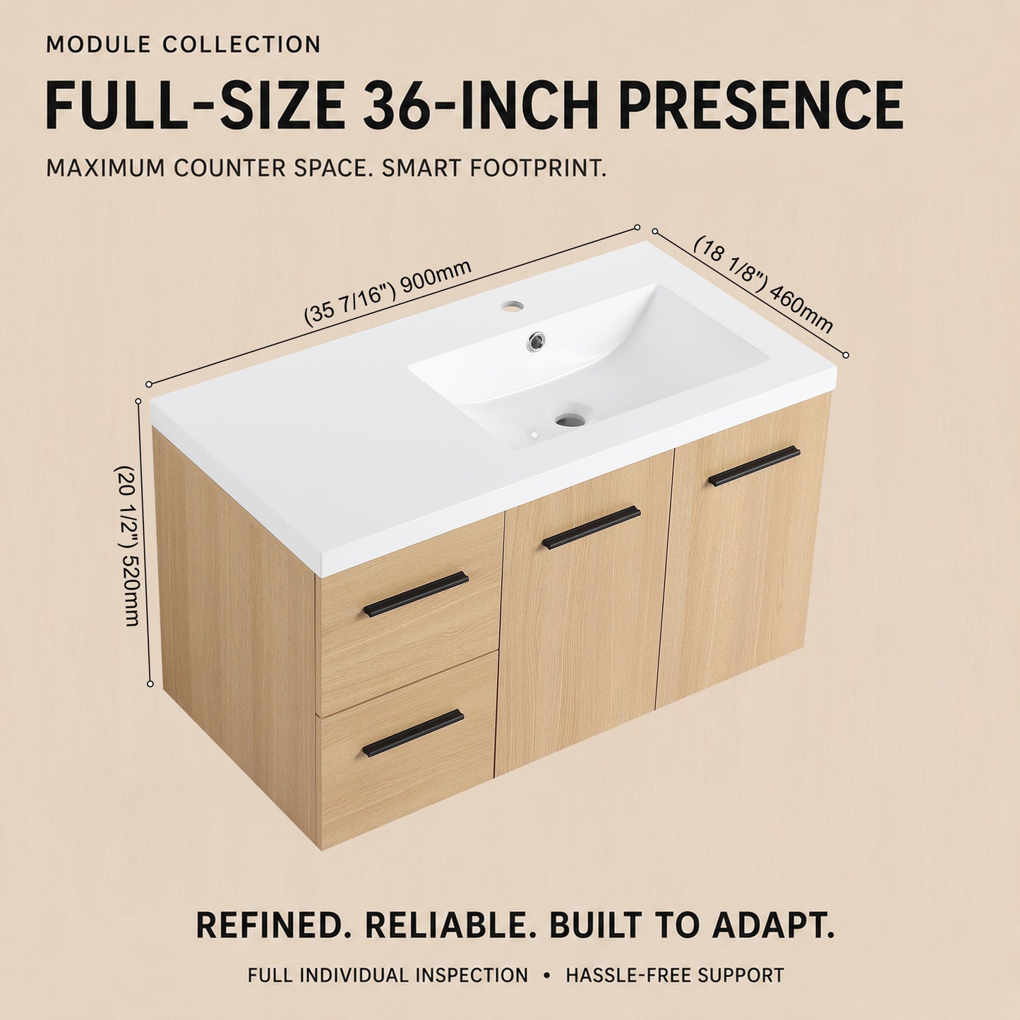 Module 36" Wall-Hung Vanity with Doors & Drawers (RTA)