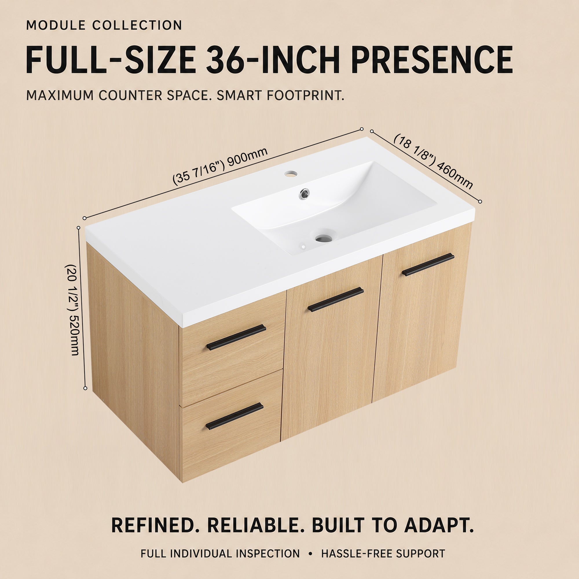 Module 36" Wall-Hung Vanity with Doors & Drawers (RTA)