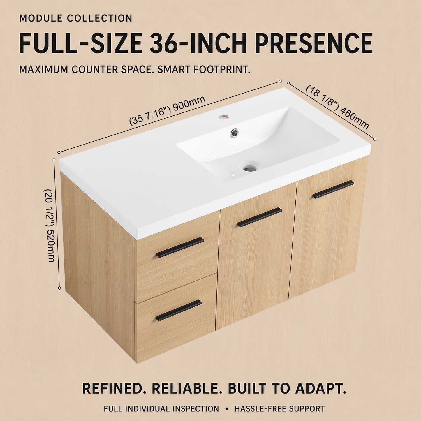 Module 36" Wall-Hung Vanity with Doors & Drawers (RTA)