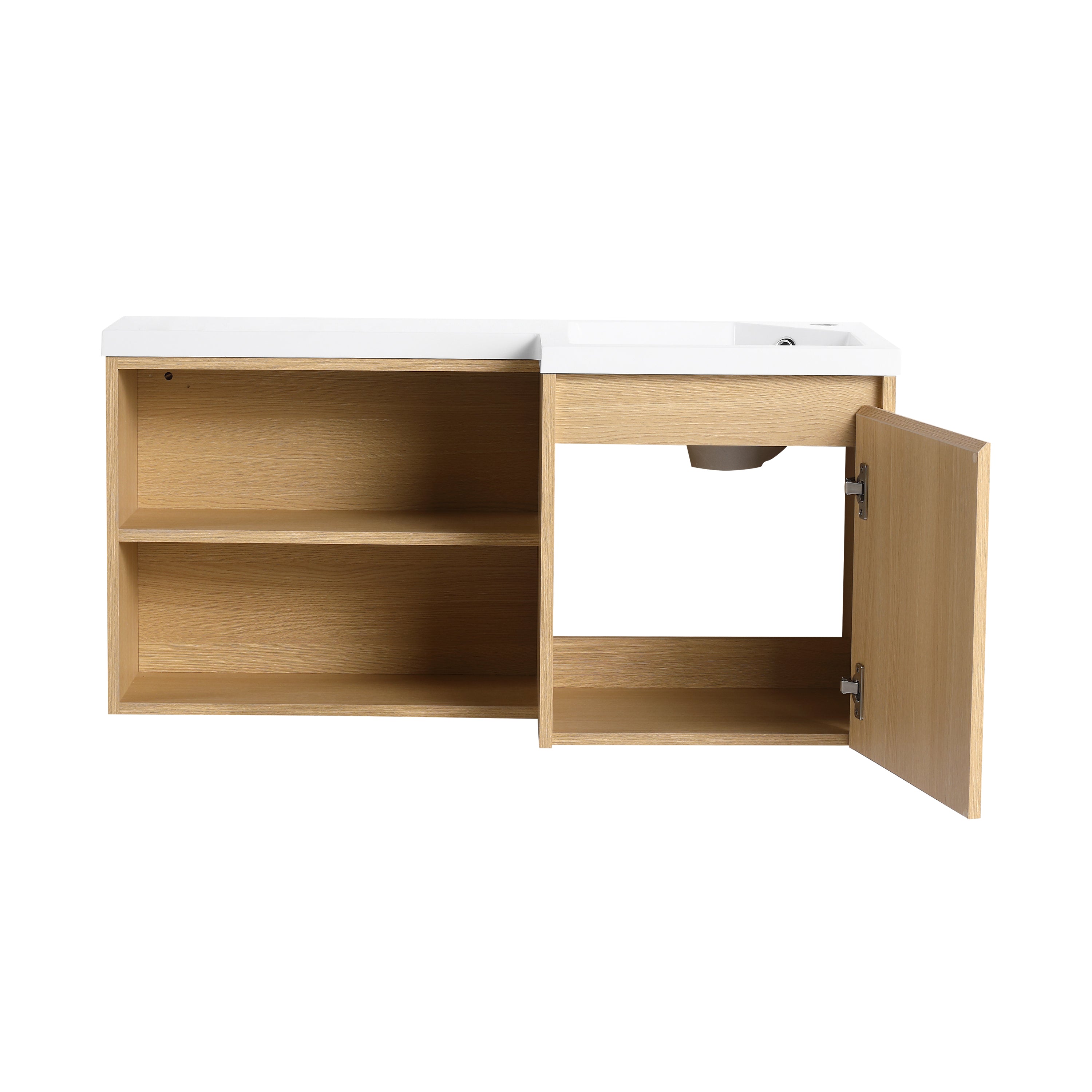 Light Oak L-Shape Floating Bathroom Vanity with Ceramic Sink