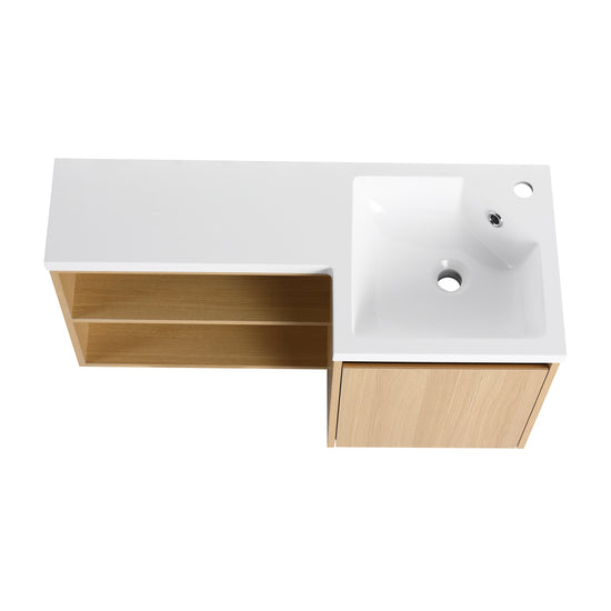 Light Oak L-Shape Floating Bathroom Vanity with Ceramic Sink