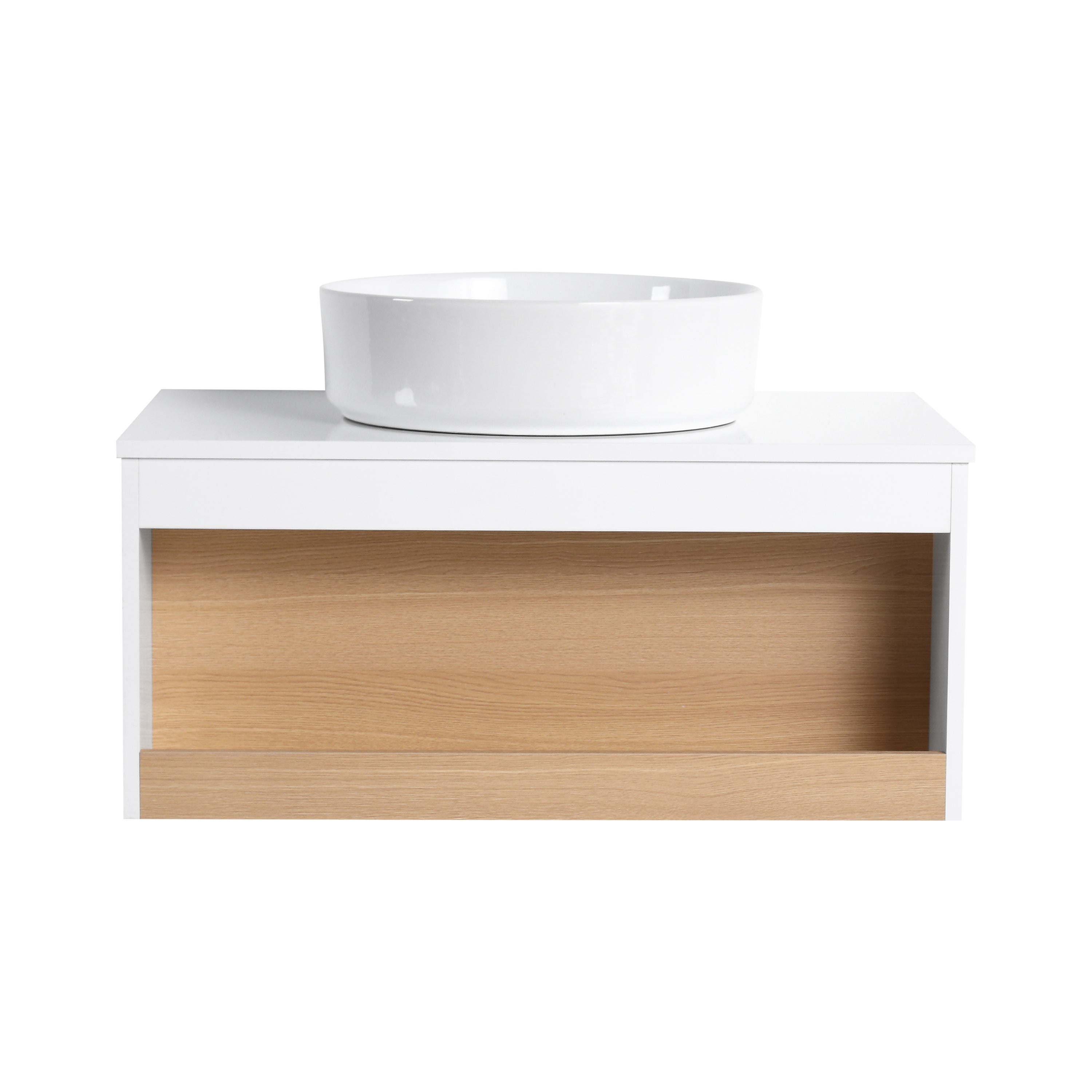 Wall Mount Oak Open Shelf Bathroom Vanity