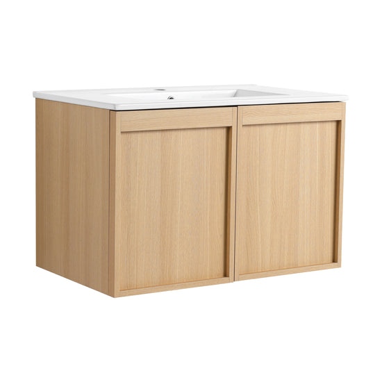 Light Oak Double Door Floating Bathroom Vanity