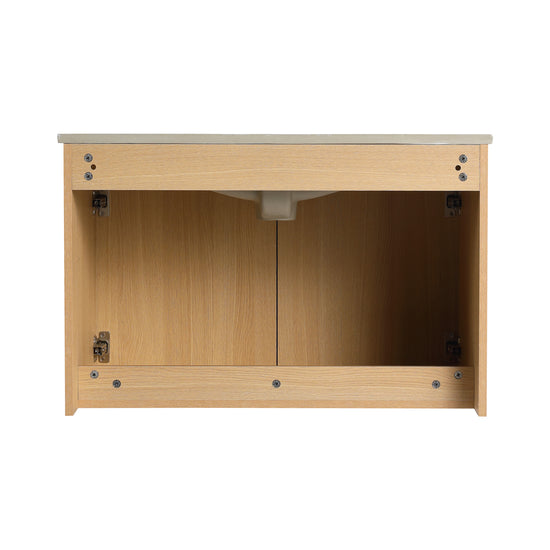 Light Oak Double Door Floating Bathroom Vanity