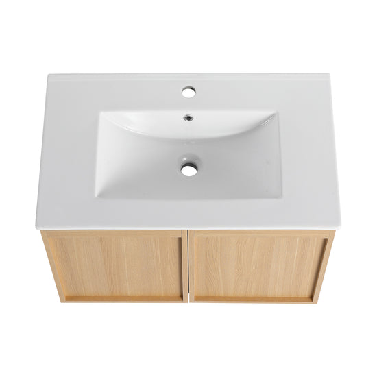 Light Oak Double Door Floating Bathroom Vanity