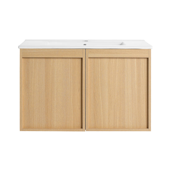 Light Oak Double Door Floating Bathroom Vanity