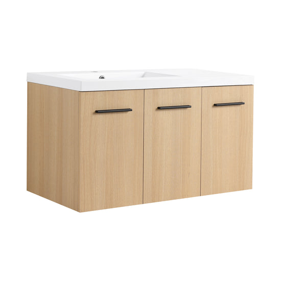 3-Door Light Oak Floating Wall Mount Bathroom Vanity