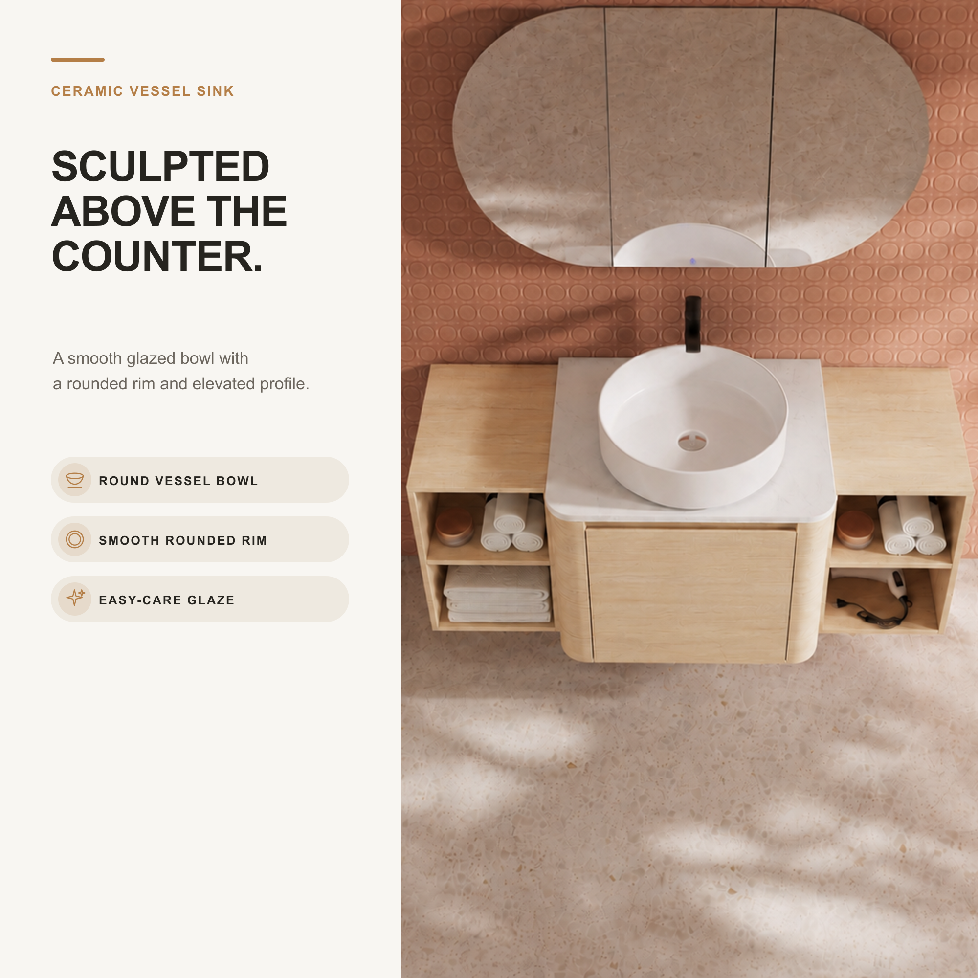 Curvo 24"/36"/48"/60" Floating Vanity with Ceramic Sink (RTA)
