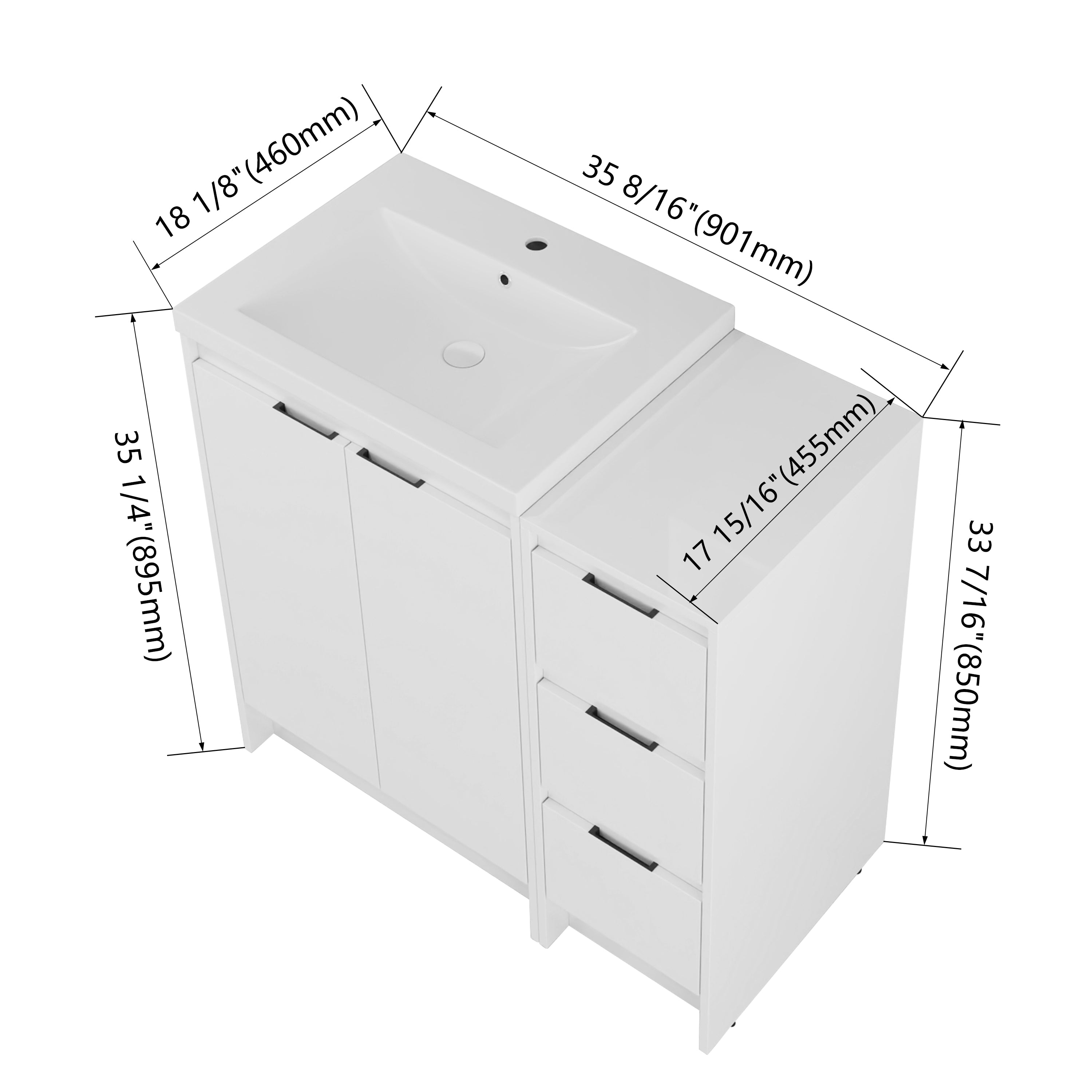 Cube 36" Freestanding Vanity with Doors & Drawers (RTA)