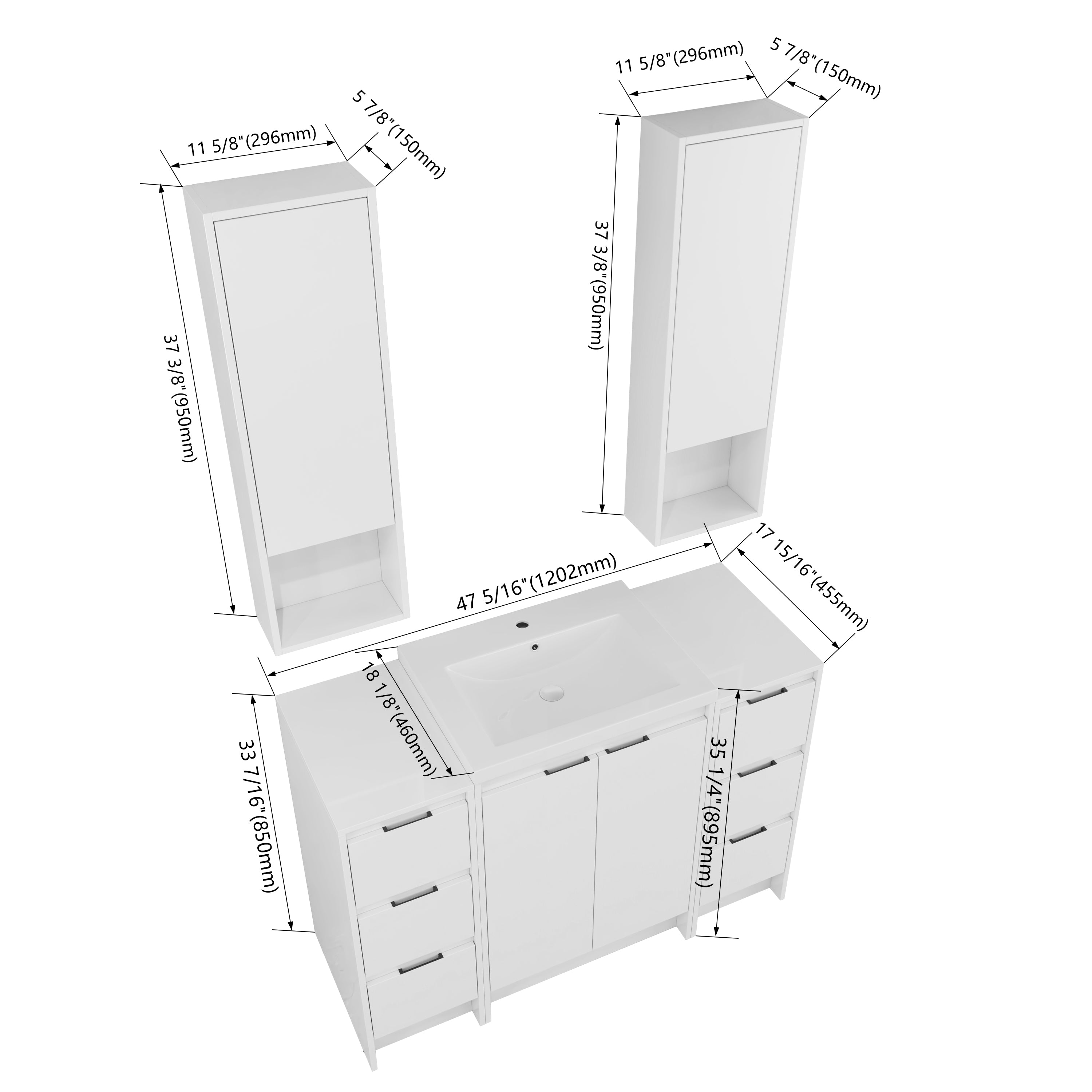 Cube 48" Freestanding Vanity with Wall Cabinets (RTA)