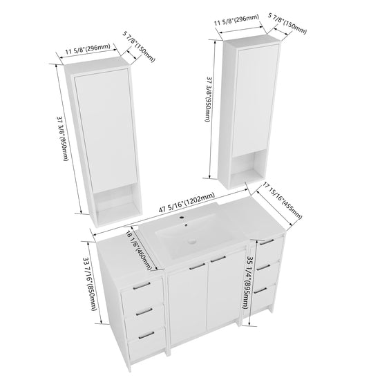 Cube 48" Freestanding Vanity with Wall Cabinets (RTA)
