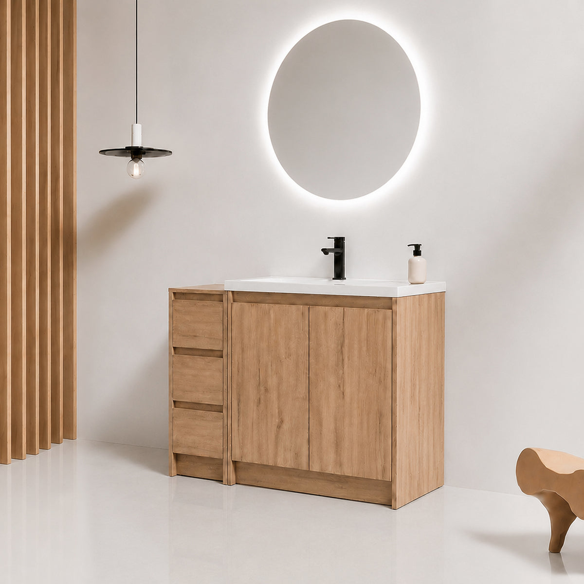 Cube 36" Freestanding Vanity with Resin Sink and Drawer Side Cabinet (RTA)