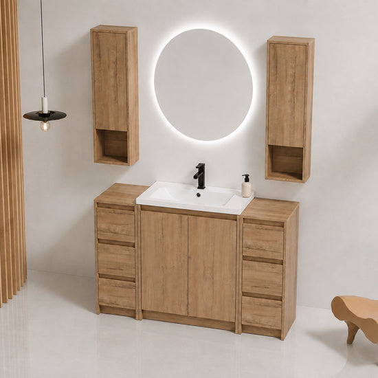 Cube 48" Freestanding Vanity with Resin Sink, Drawer Side Cabinets, and Wall Cabinets (RTA)
