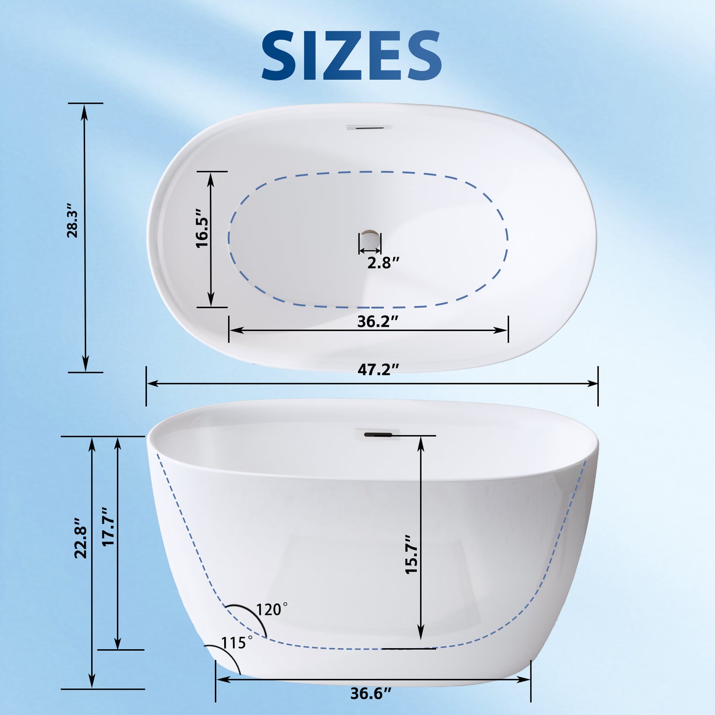 47" Acrylic Freestanding Bathtub