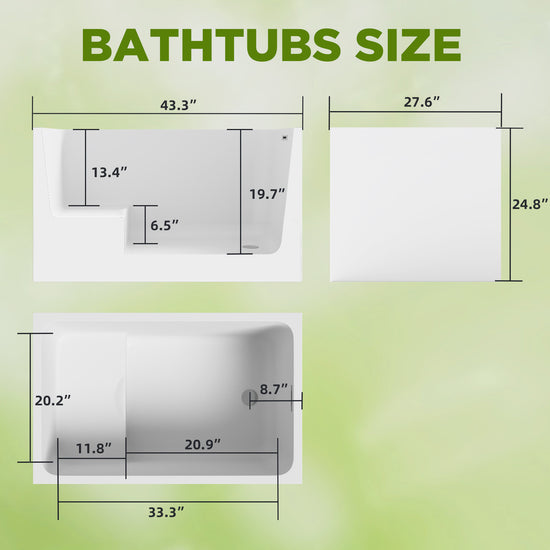 43" Acrylic Freestanding Bathtub with Built-in Seat