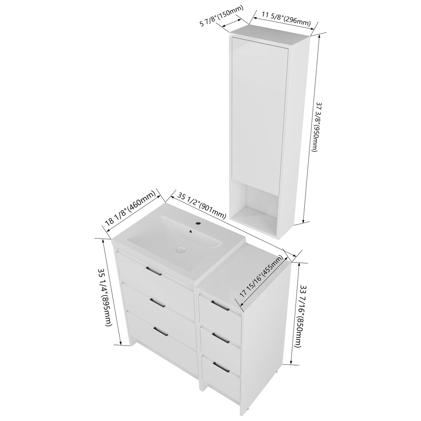 Cube 36" Freestanding Vanity Set (RTA)
