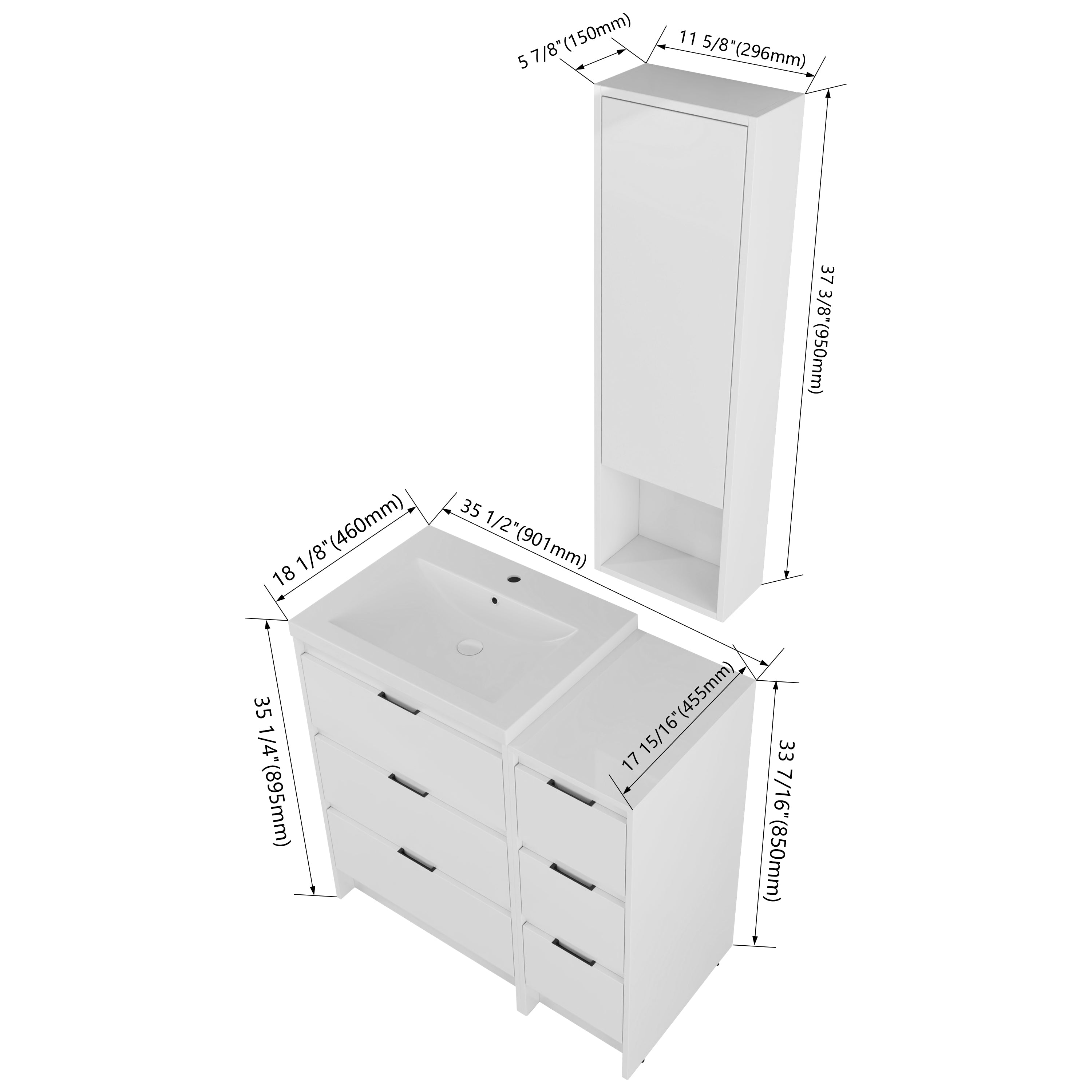 Cube 36" Freestanding Vanity Set (RTA)