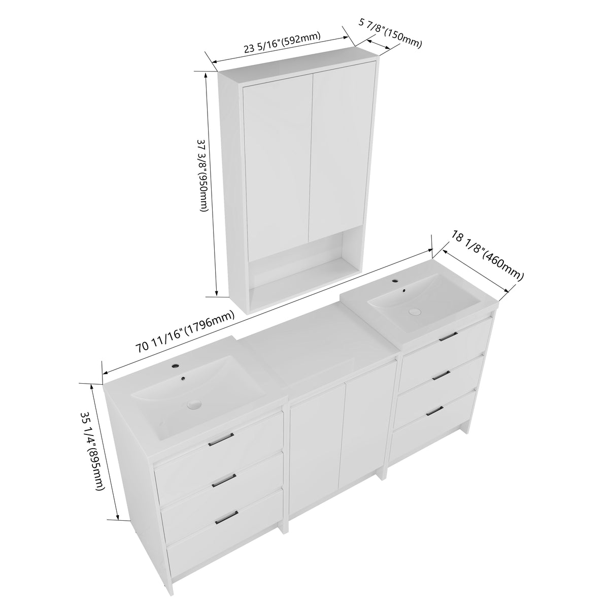 Cube 72" Freestanding Vanity (RTA)