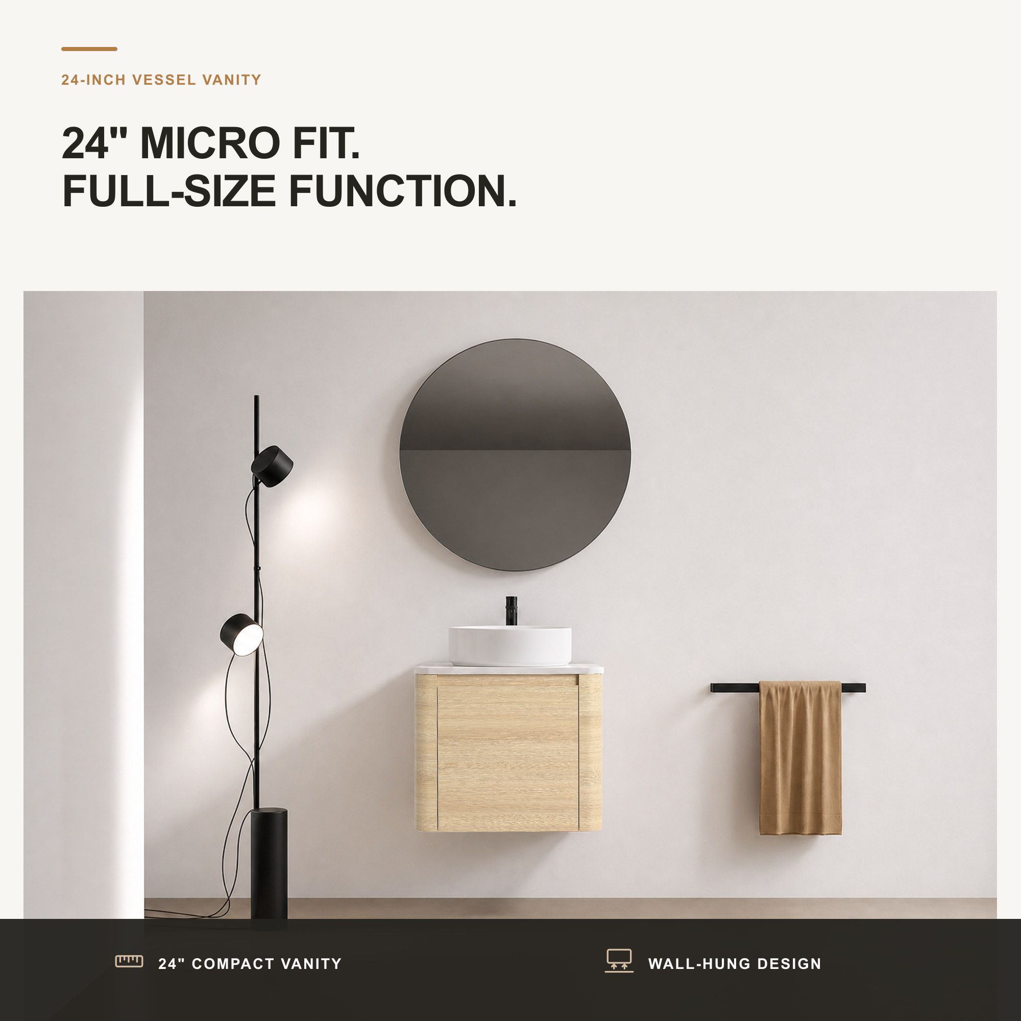 Curvo 24"/36"/48"/60" Floating Vanity with Ceramic Sink (RTA)