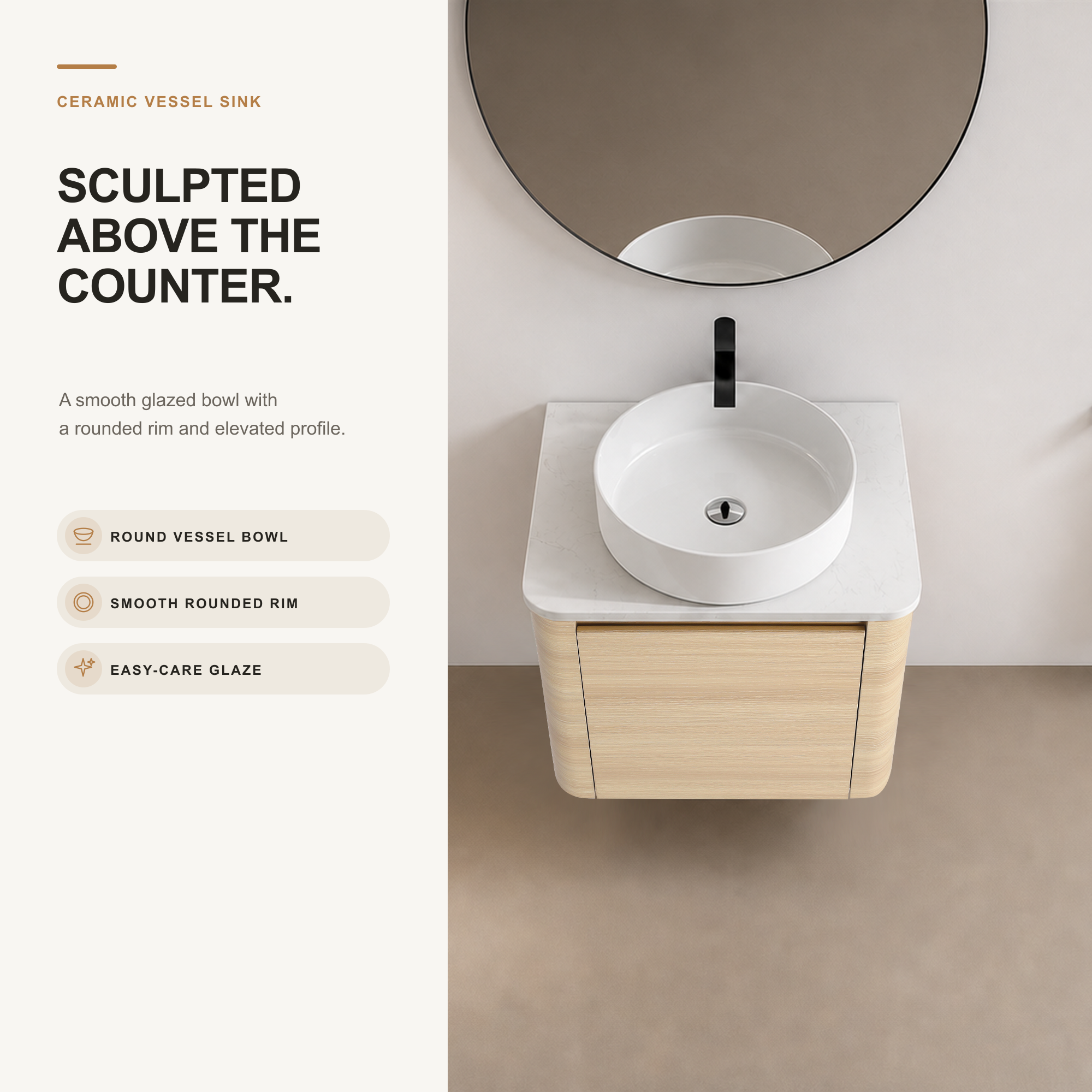 Curvo 24"/36"/48"/60" Floating Vanity with Ceramic Sink (RTA)