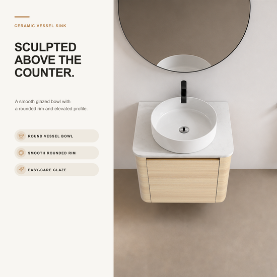 Curvo 24"/36"/48"/60" Floating Vanity with Ceramic Sink (RTA)