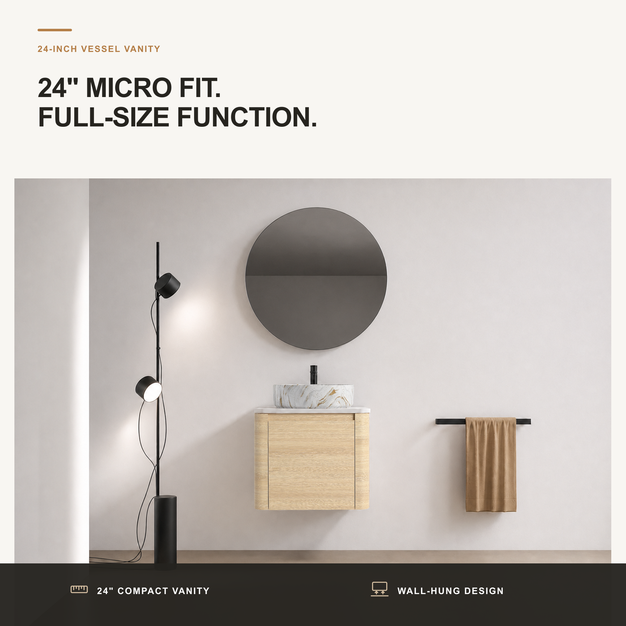 Curvo 24"/36"/48"/60" Floating Vanity with Ceramic Sink (RTA)