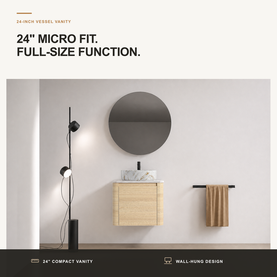 Curvo 24"/36"/48"/60" Floating Vanity with Ceramic Sink (RTA)