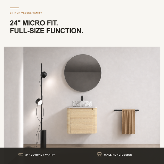 Curvo 24"/36"/48"/60" Floating Vanity with Ceramic Sink (RTA)