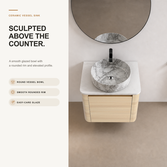Curvo 24"/36"/48"/60" Floating Vanity with Ceramic Sink (RTA)