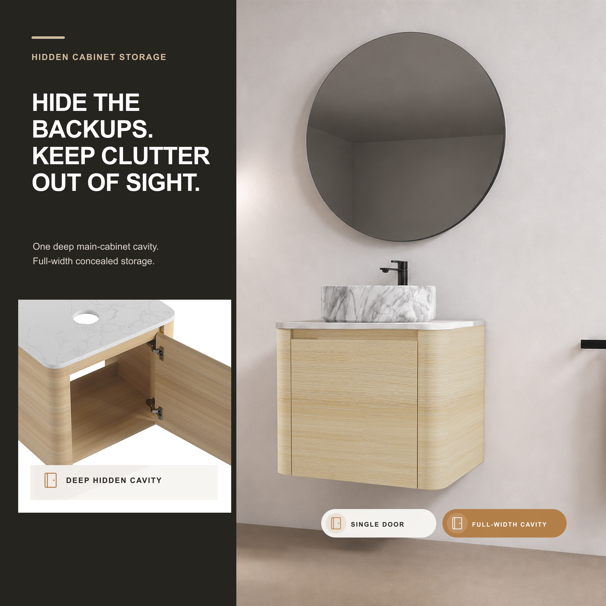 Curvo 24"/36"/48"/60" Floating Vanity with Ceramic Sink (RTA)