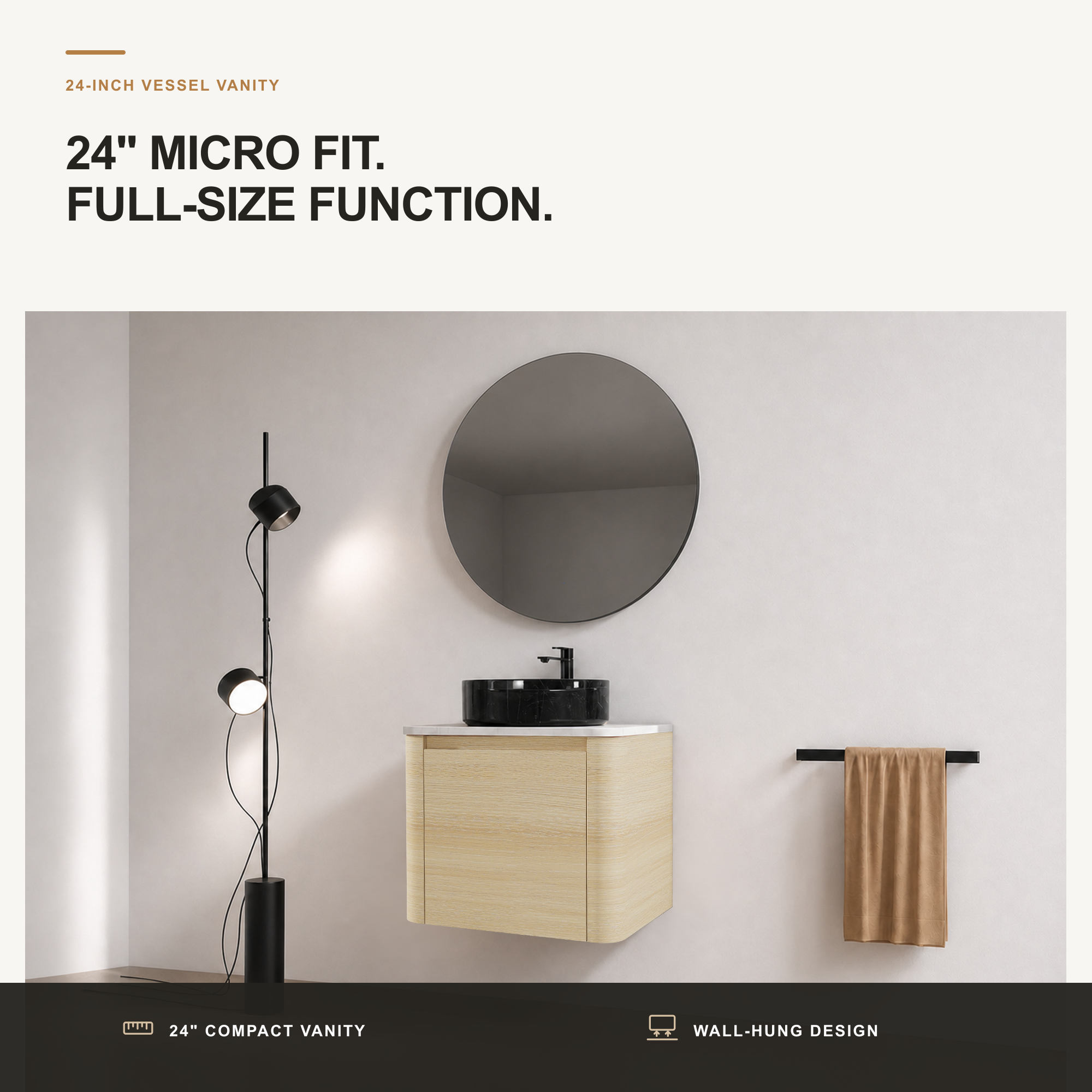 Curvo 24"/36"/48"/60" Floating Vanity with Ceramic Sink (RTA)