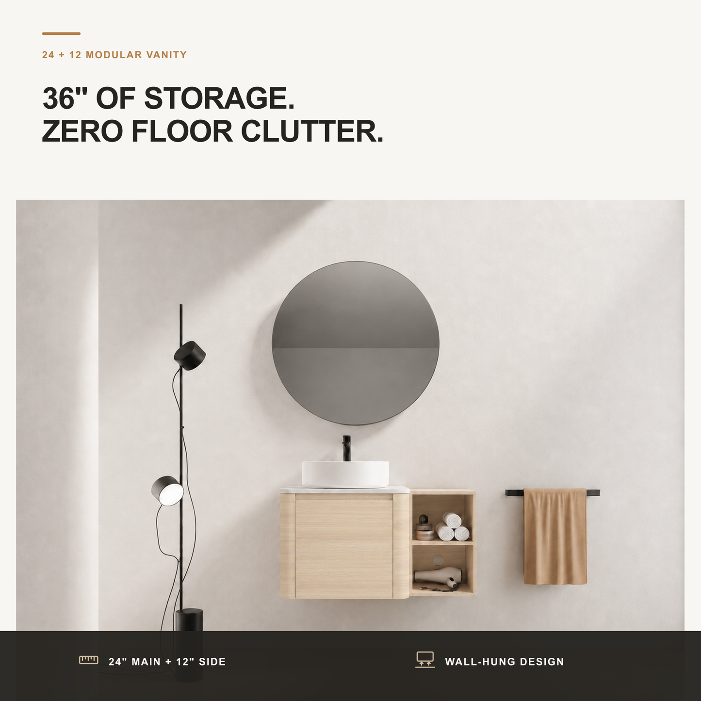 Curvo 24"/36"/48"/60" Floating Vanity with Ceramic Sink (RTA)