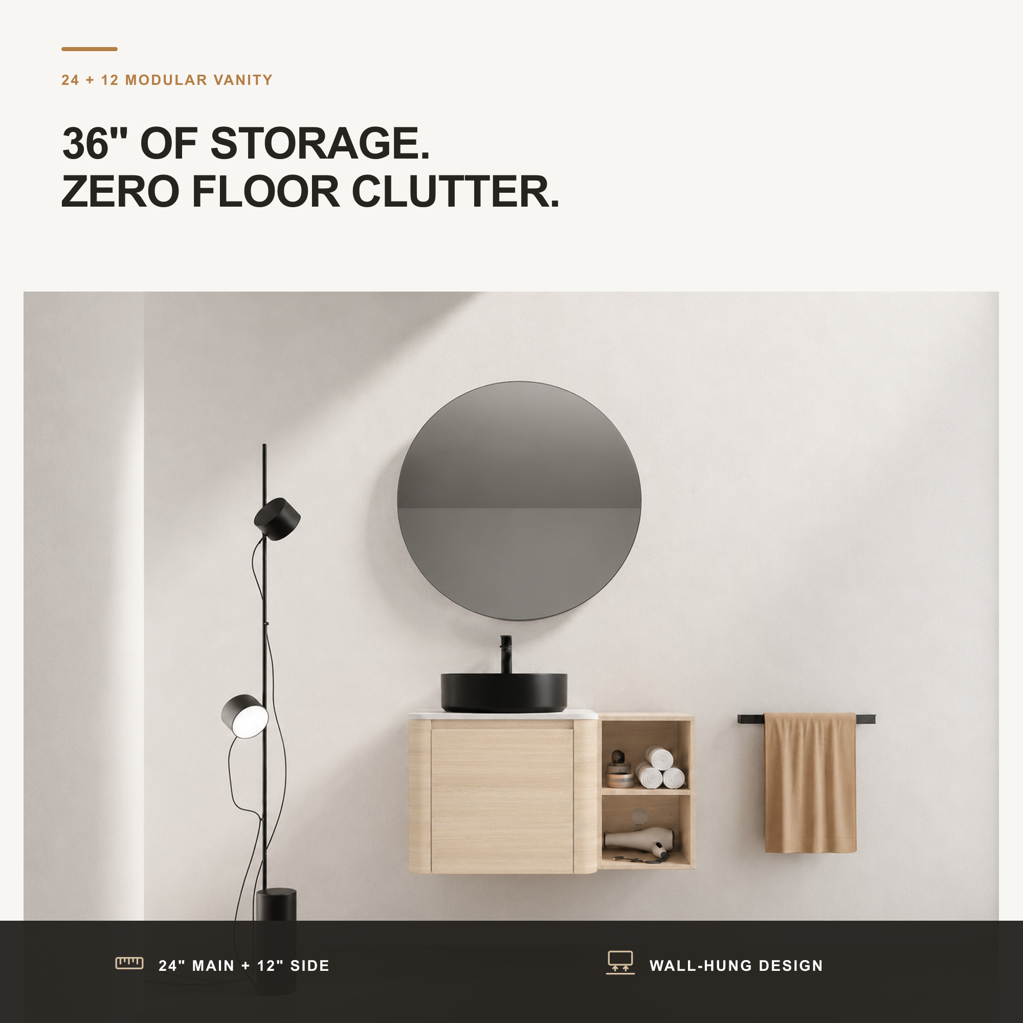 Curvo 24"/36"/48"/60" Floating Vanity with Ceramic Sink (RTA)