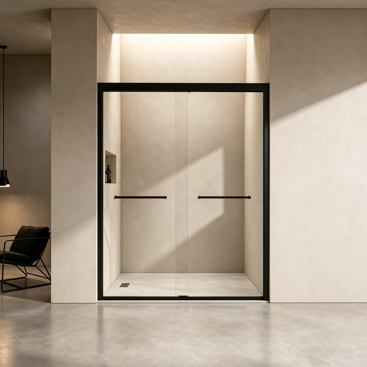 50-54" × 72" Double Sliding Shower Door, Matte Black