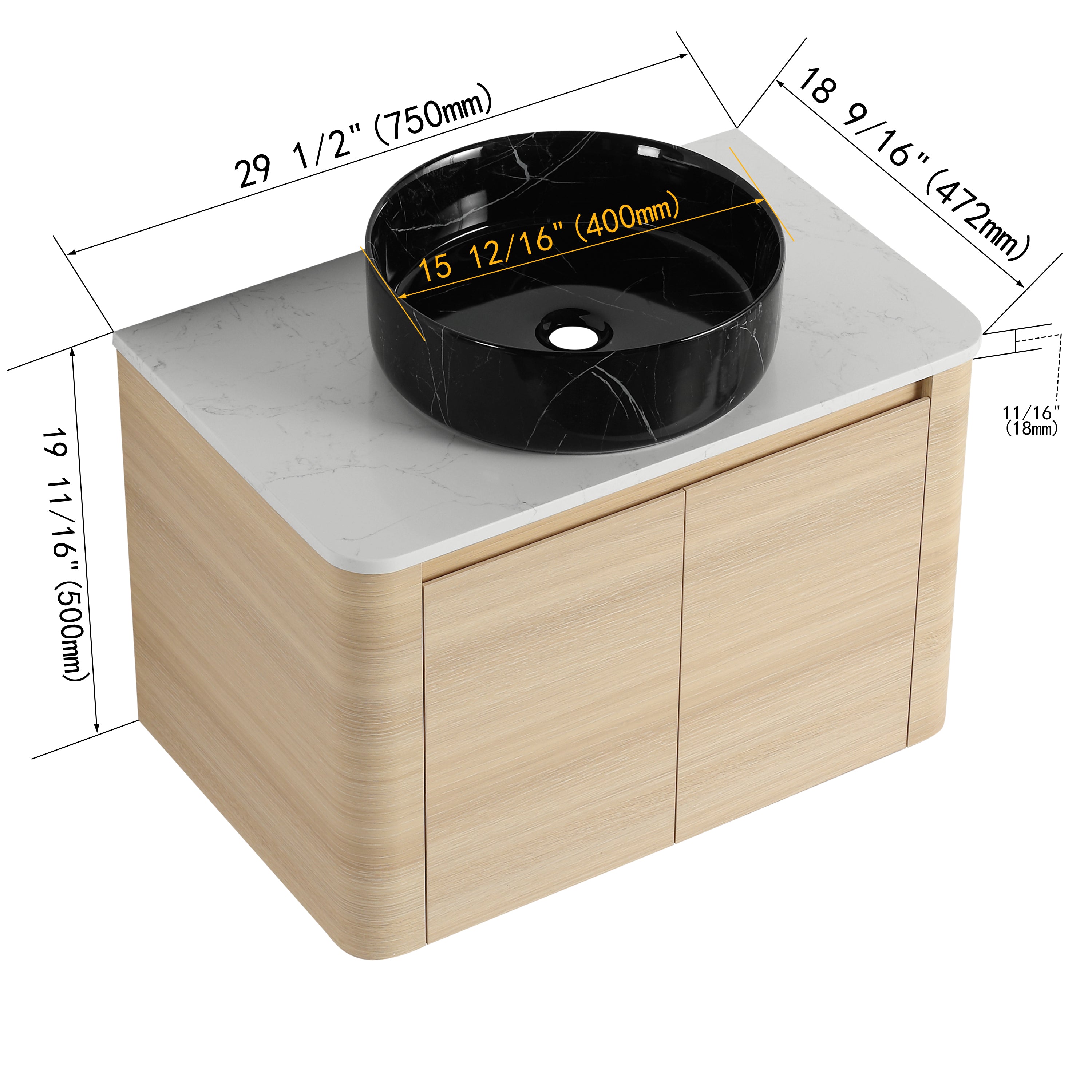 Curvo 30"/42"/54"/72" Floating Vanity (RTA)