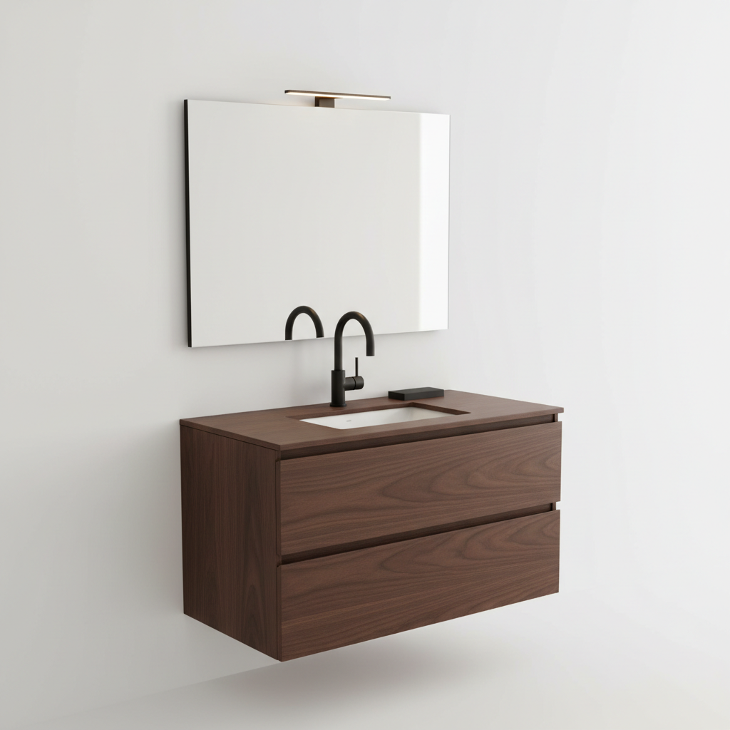 Floating Wall-Mounted Walnut Vanity