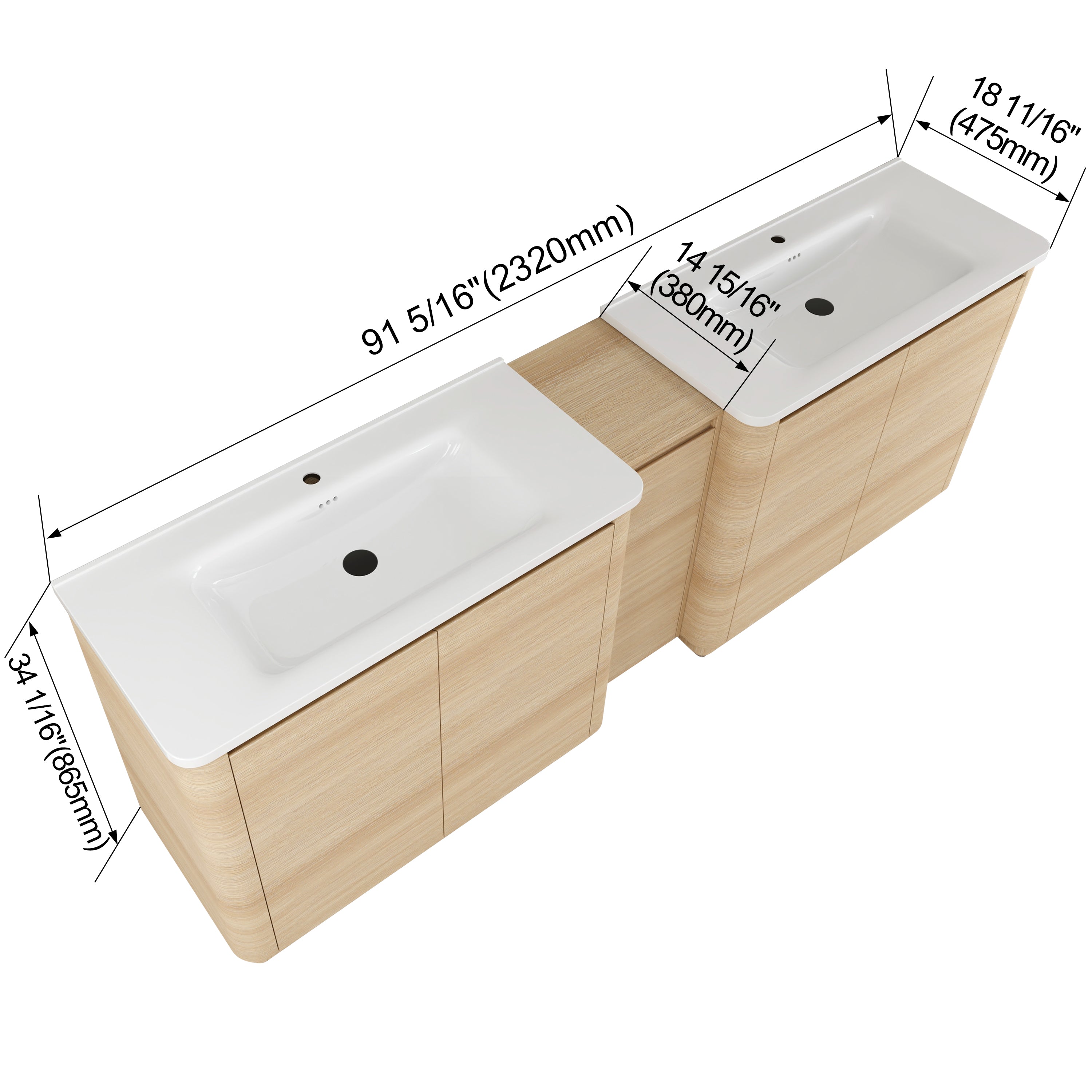 Pebble 92" Freestanding Vanity (RTA)